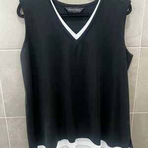 Ming Wang V-Neck Black and White Tank Top
